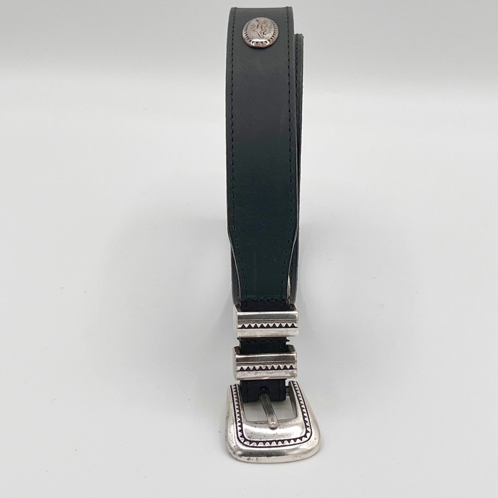 Greg Norman Mens 38 Black Leather Belt Silver Buckle Western Vintage Logo Career